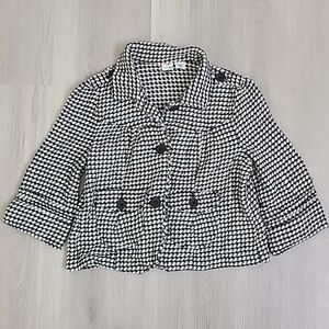 Roxy Black and White Checkered Blazer with 3/4 Sleeves